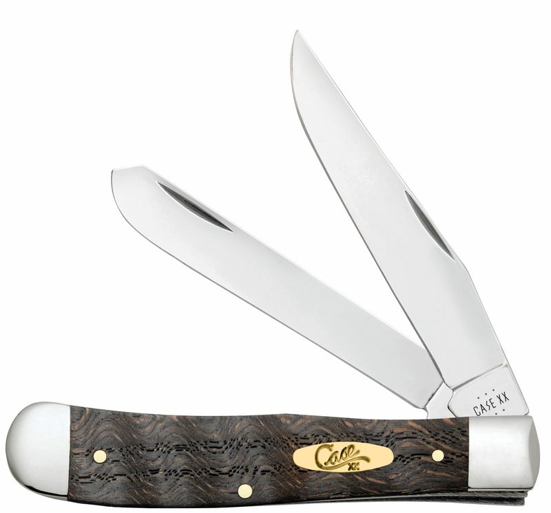 Case Trapper Black Curly Oak Wood Stainless Clip/Spey Folding Knife w/Plain Edge (14000)