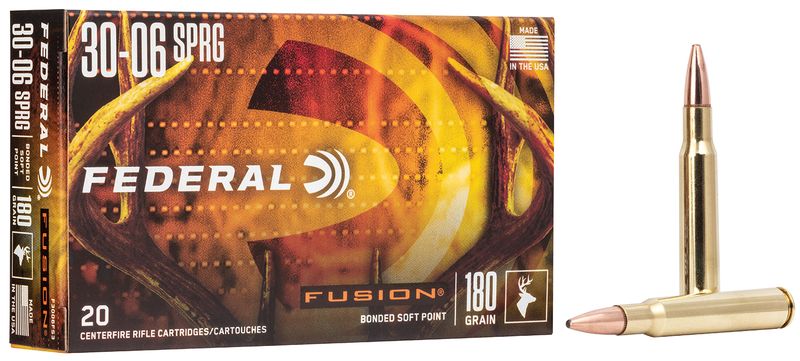 Federal Fusion Rifle Ammunition F3006TFS3, 30-06 Springfield, Bonded Soft Point, 180 GR, 2700 fps, 20 Rd/bx