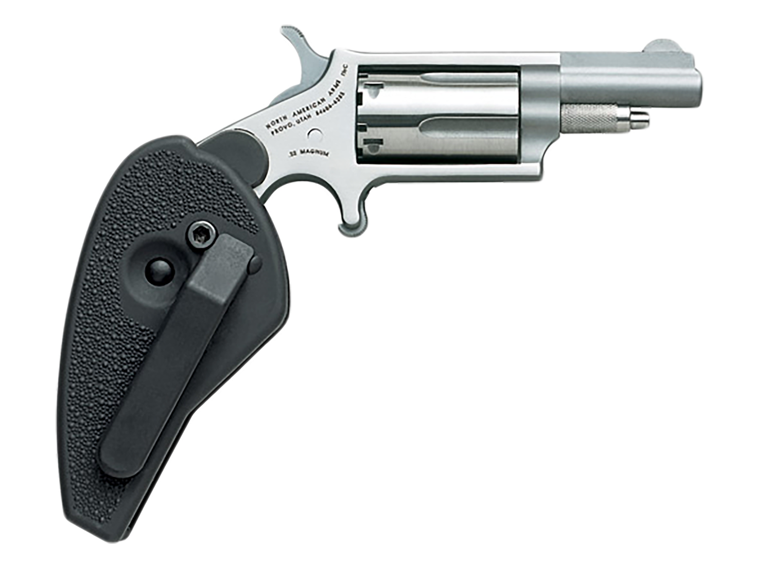 North American Mini-Revolver 22MHG, 22 Magnum (WMR), 1 5/8", Black Holster Grip, Stainless Finish, 5 Rd