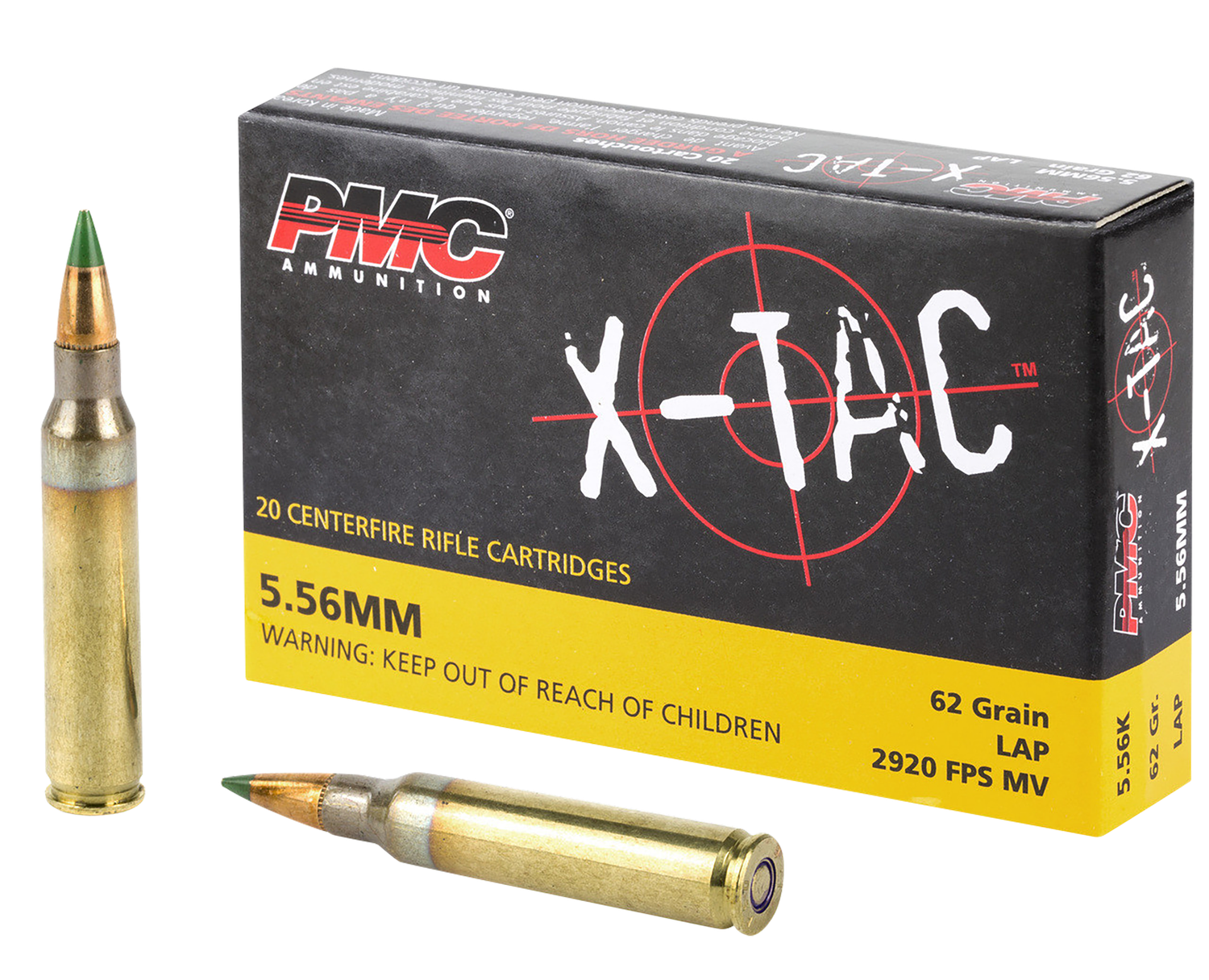 PMC X-Tac Rifle Ammunition 556K, 5.56MM NATO, Light Armor Piercing, 62 GR, 3100 fps, 20 Rd/bx