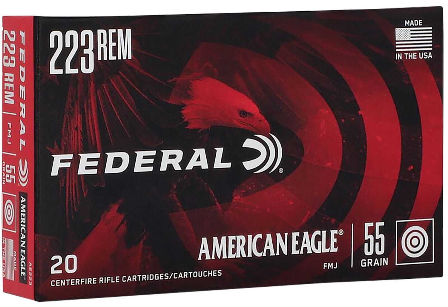 Federal American Eagle Rifle Ammunition AE223, 223 Remington, Full Metal Jacket (FMJ), 55 GR, 3240 fps, 20 Rd/bx