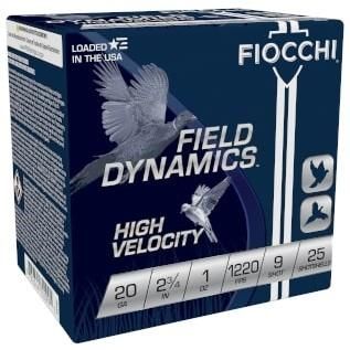 Fiocchi High Velocity 20HV9, 20 Gauge, 2-3/4", 1 oz, 1220 fps, #9 Lead Shot, 25 Rd/bx