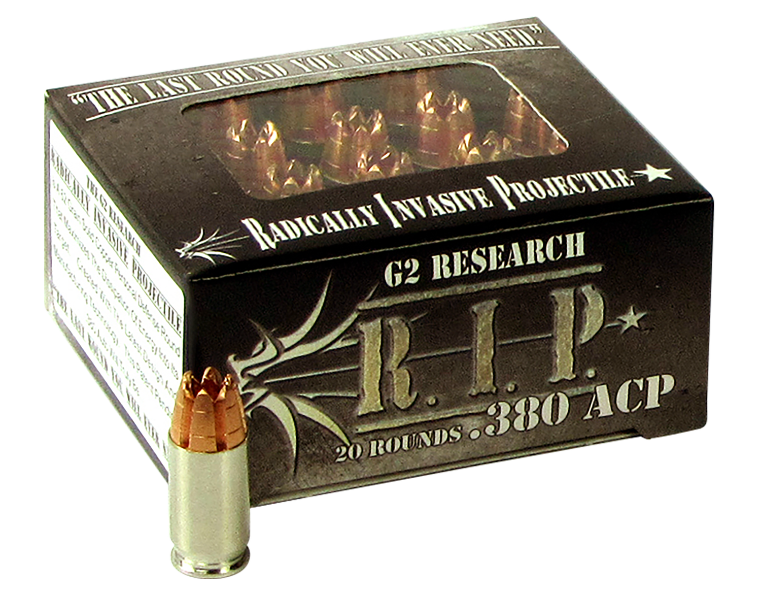 G2 Research R.I.P. Pistol Ammunition G2RIP380ACP, 380 ACP, RIP Hollow Point, 62 GR, 1250 FPS, 20 Rd/bx