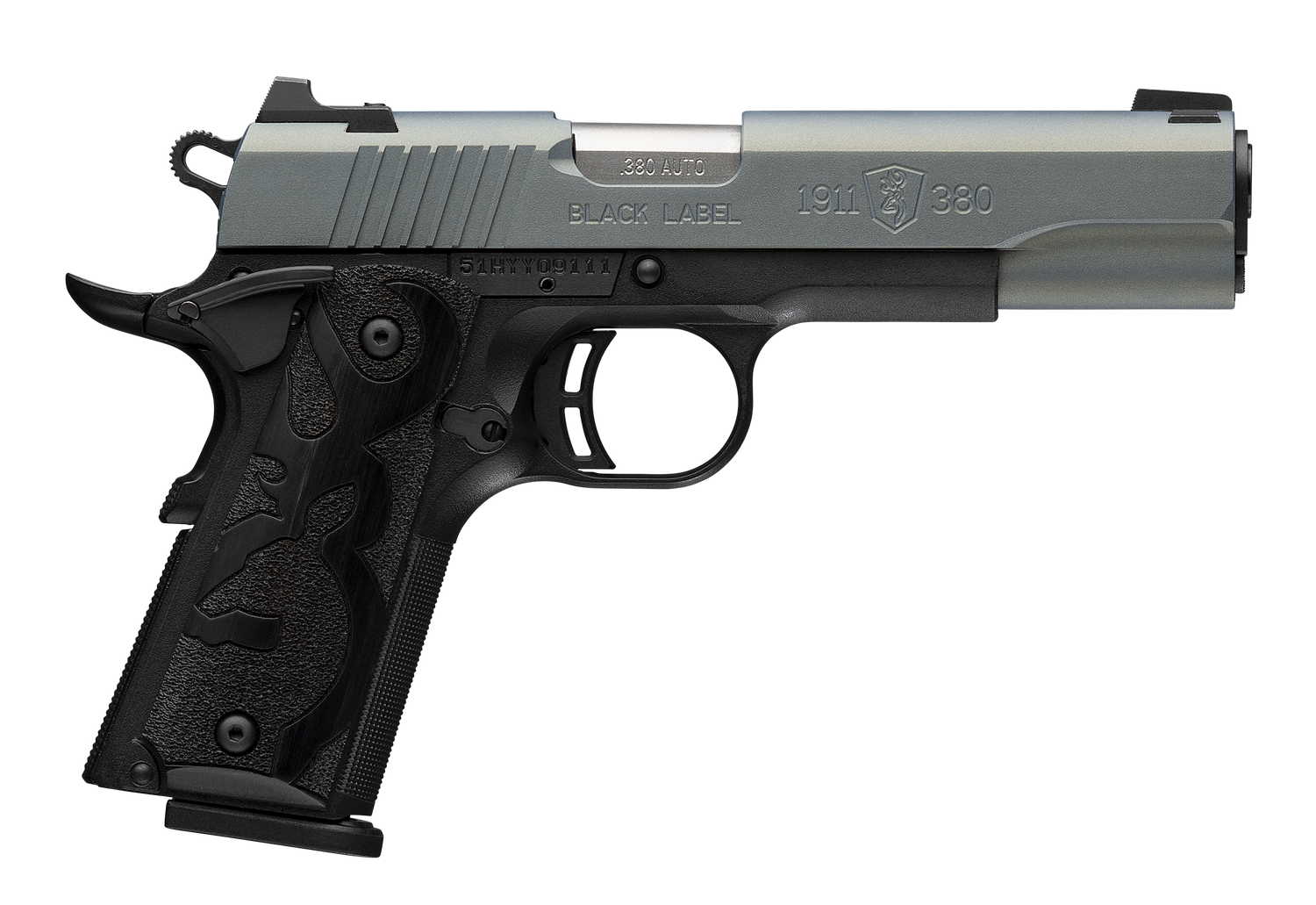 Browning Arms 1911 Black Label Pistol 051992492, 380 ACP, 4.25", Black Laminate Wood Grips, Matte Black Finish, Northern Lights Cerakote Slide, 8 Rds