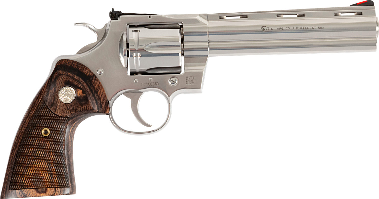 Colt Python Revolver PYTHON-SP6WTS, 357 Magnum, 6", Walnut Grips, Stainless Steel Finish, 6 Rds