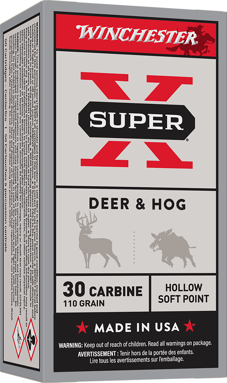 Winchester Super-X Rifle Ammunition X30M1, 30 Carbine, Hollow Soft Point (SP), 110 GR, 1990 fps, 50 Rd/bx