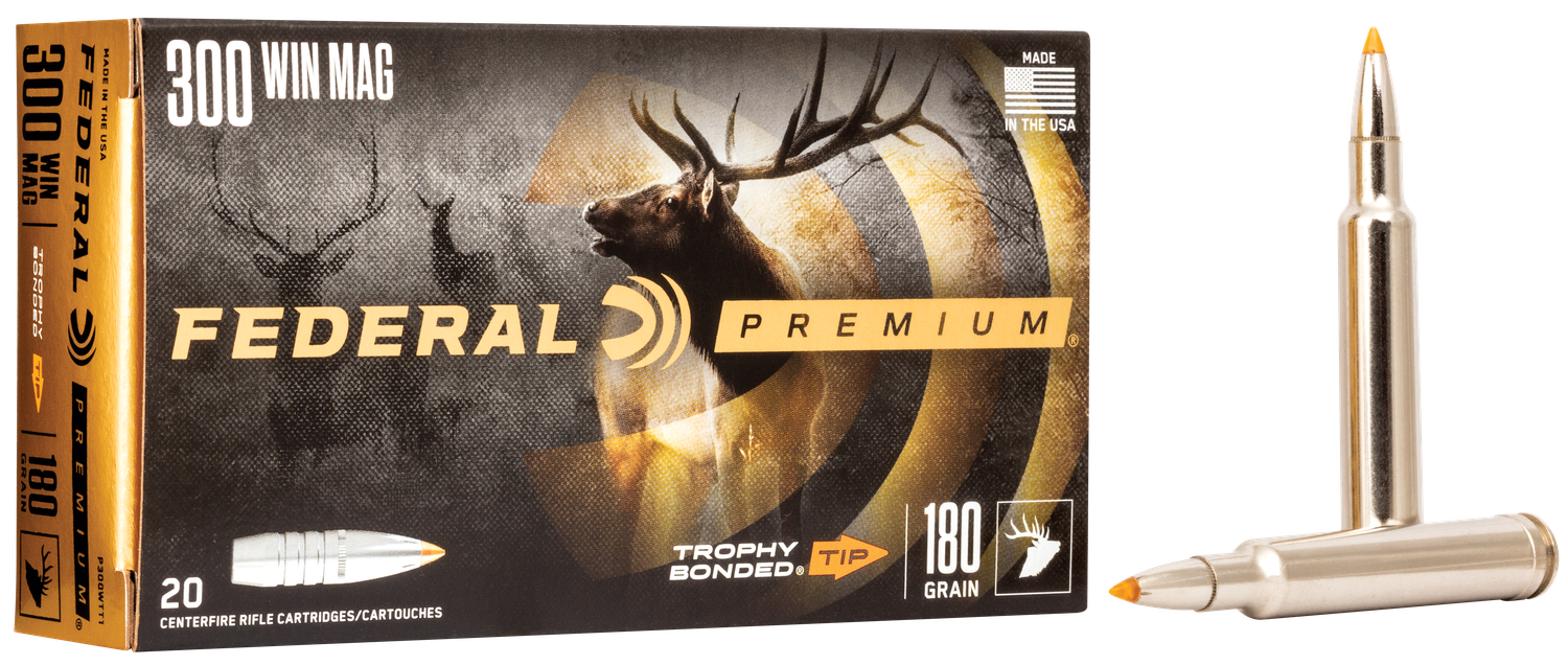 Federal Premium Vital-Shok Rifle Ammunition P300WTT1, 300 Winchester Mag, Trophy Bonded Tip, 180 GR, 2960 fps, 20 Rd/bx