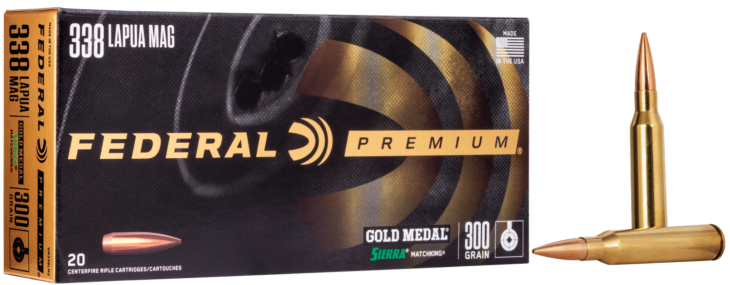 Federal Gold Medal Rifle Ammunition BM338LM2, 338 Lapua Magnum, Sierra MatchKing BTHP, 300 GR, 2580 fps, 20 Rd/Bx