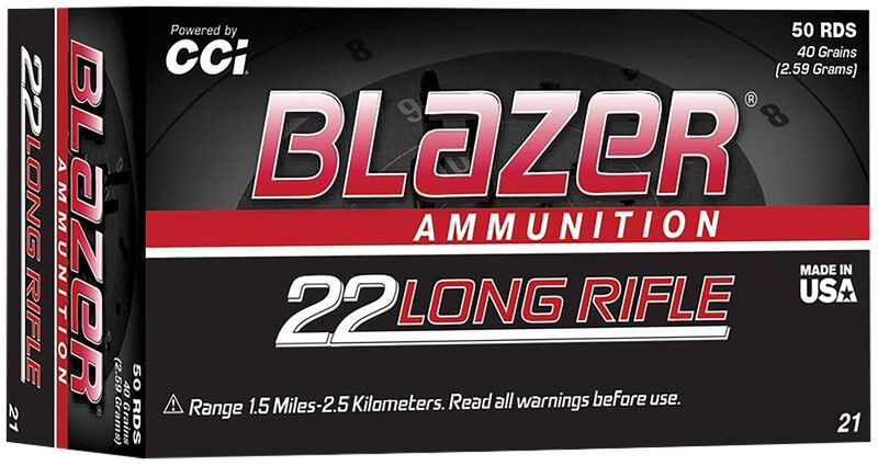 CCI Blazer Rimfire Ammunition 0021, 22 Long Rifle, Round Nose (RN), 40 GR, 1235 fps, 50 Rd/bx