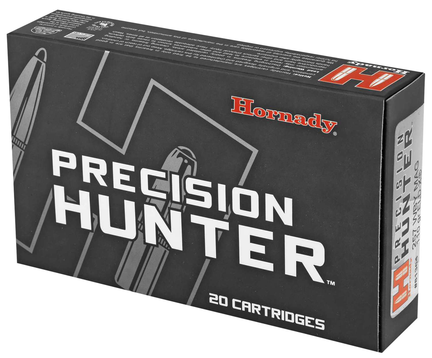 Hornady Precision Hunter Rifle Ammunition 81364, 257 Weatherby, ELD-X, 110 GR, 3240 fps, 20 Rd/bx