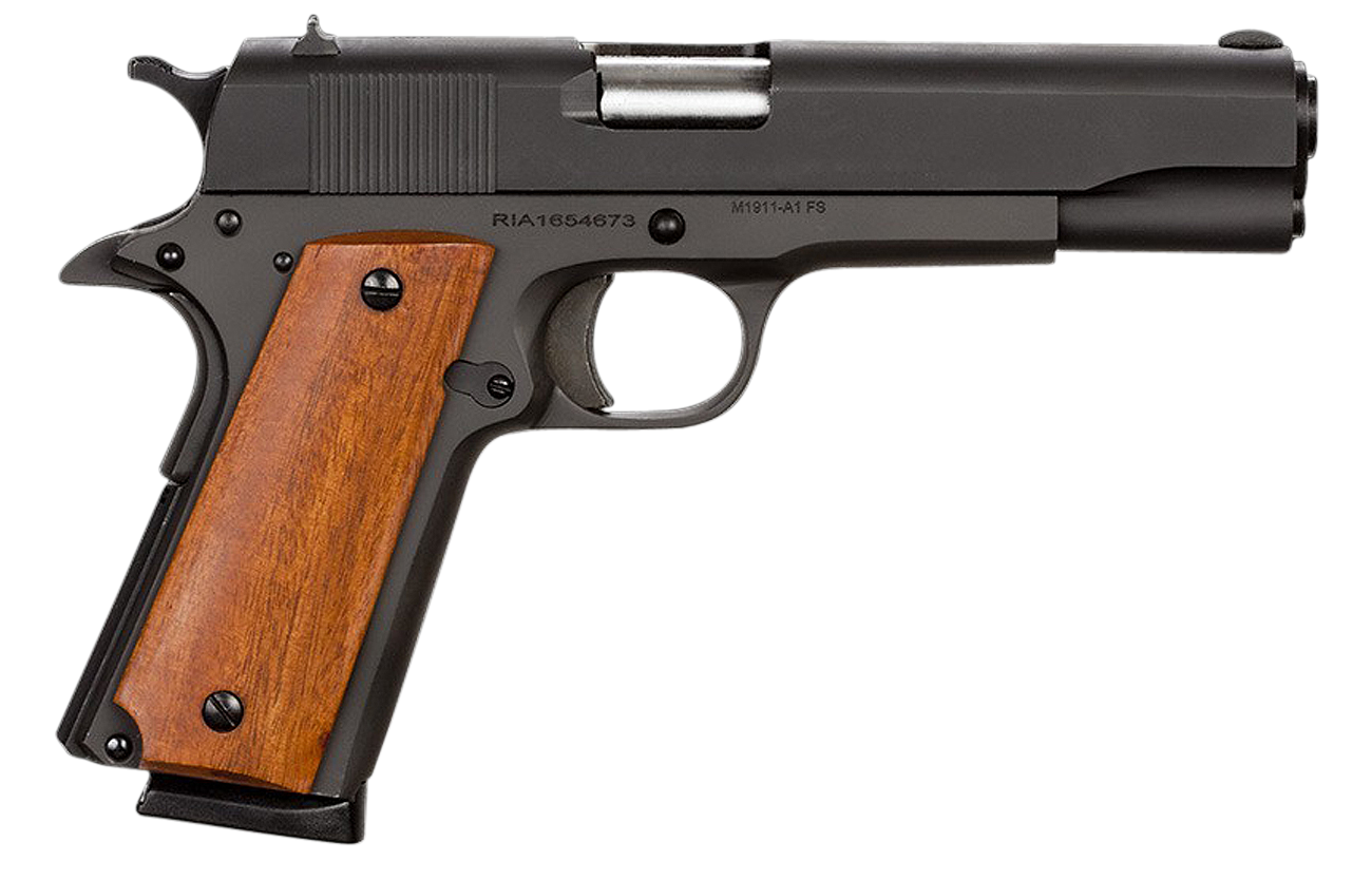 Rock Island Armory Standard GI 1911 Pistol 51421, 45 ACP, 5 in, Smooth Wood Grips, Black Finish, 8 Rd (CA Approved)