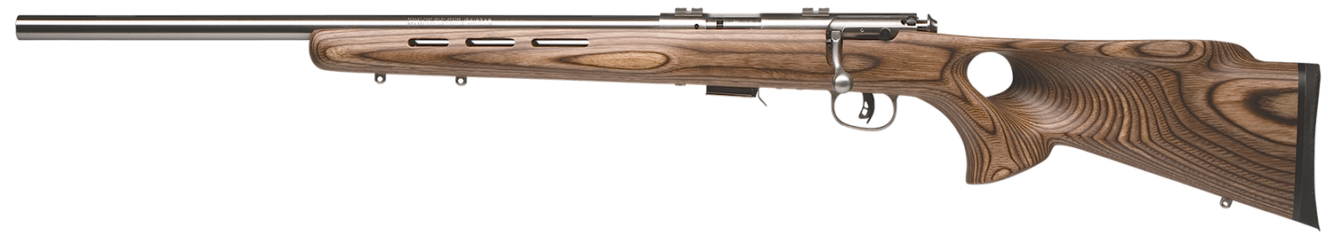 Savage 93R17BTVLSS Bolt Action Left-Hand Rifle 96210, 17 HMR, 21 in, Brown Lam/Thumb Hole Stock, Stainless Finish, 5 Rds