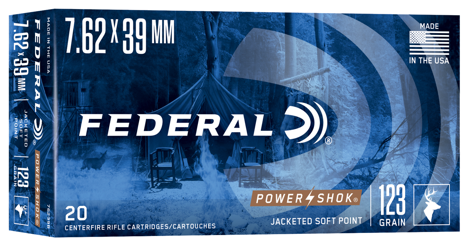 Federal Premium Power Shok Rifle Ammunition 76239B, 7.62 mm X 39 mm, Soft Point (SP), 123 GR, 2300 fps, 20 Rd/bx
