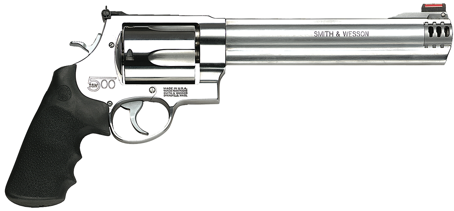 Smith & Wesson 500 Revolver 163501, 500 S&W, 8 3/8", Rubber Grip, Satin Stainless Finish, 5 Rd, HiViz Sights