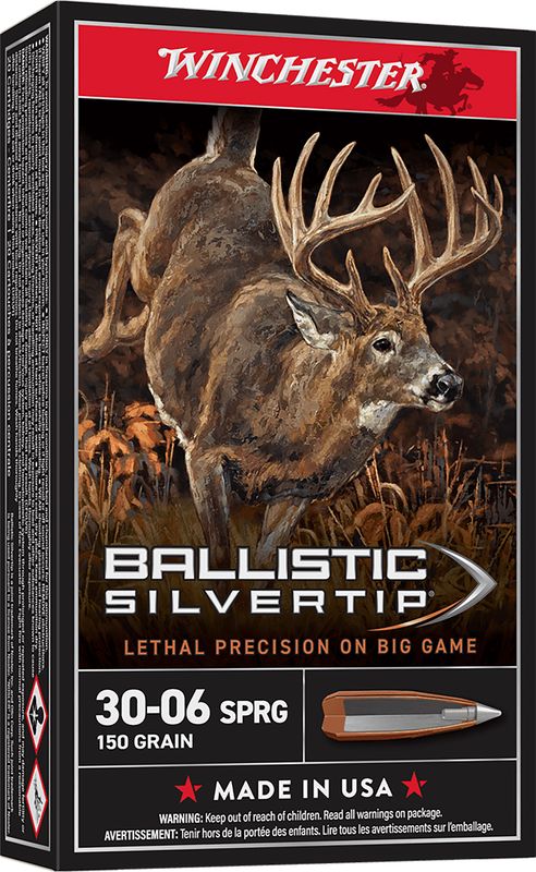 Winchester Supreme Rifle Ammunition SBST3006, 30-06 Springfield, Ballistic Silvertip, 150 GR, 2900 fps, 20 Rd/bx