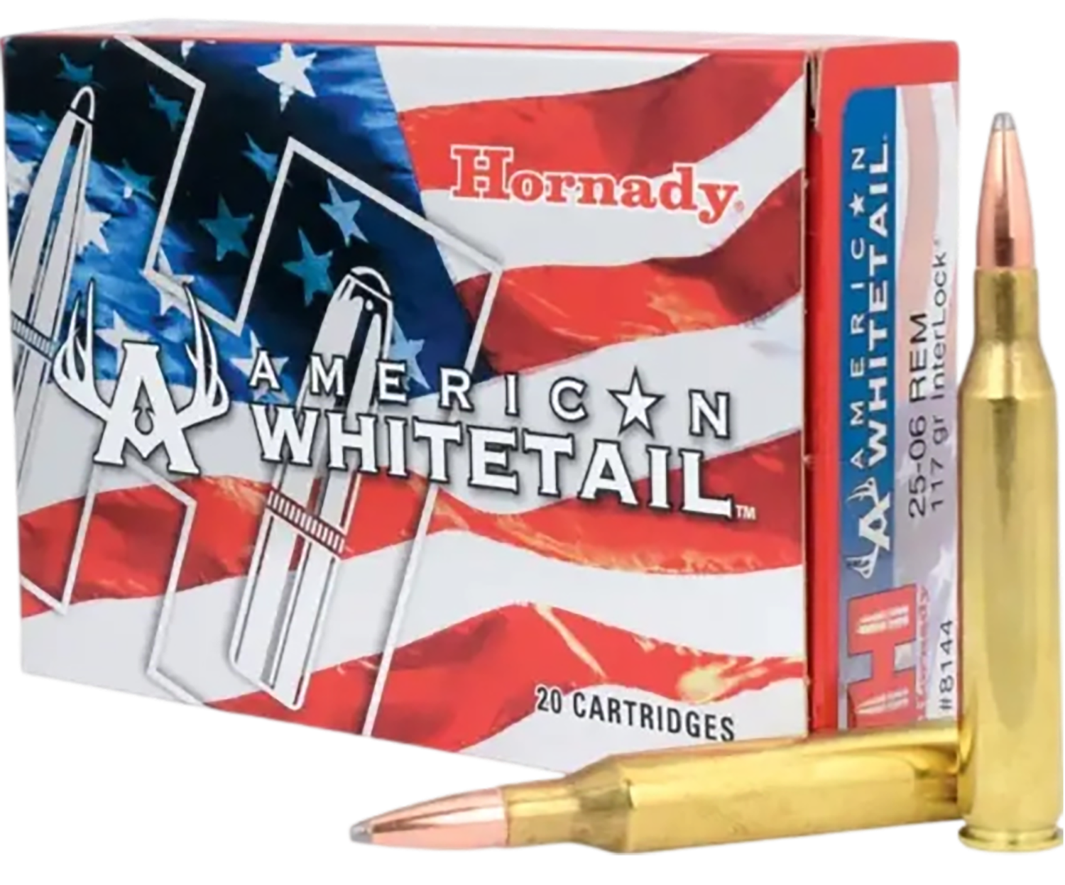 Hornady American Whitetail Rifle Ammunition 8144, 25-06 Remington, Soft Point (SP), 117 GR, 2748 fps, 20 Rd/bx