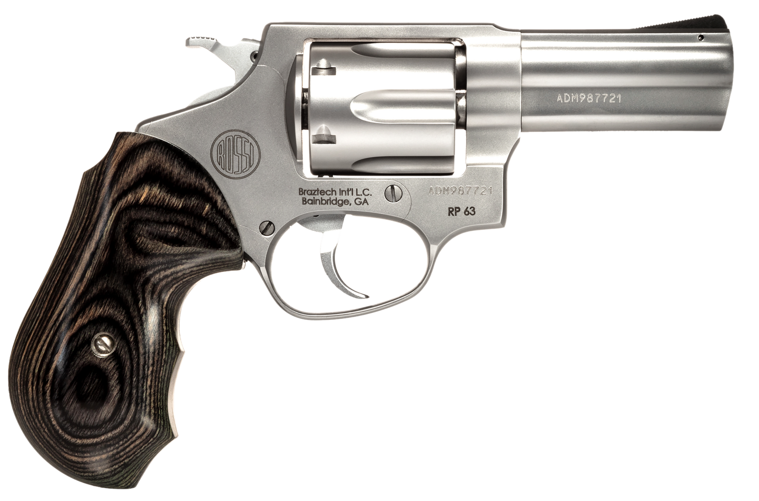 Rossi RP63 Revolver 2RP639WD1, 357 Mag, 3", Black/Gray Laminate Grips, Stainless Steel Finish, 6rd