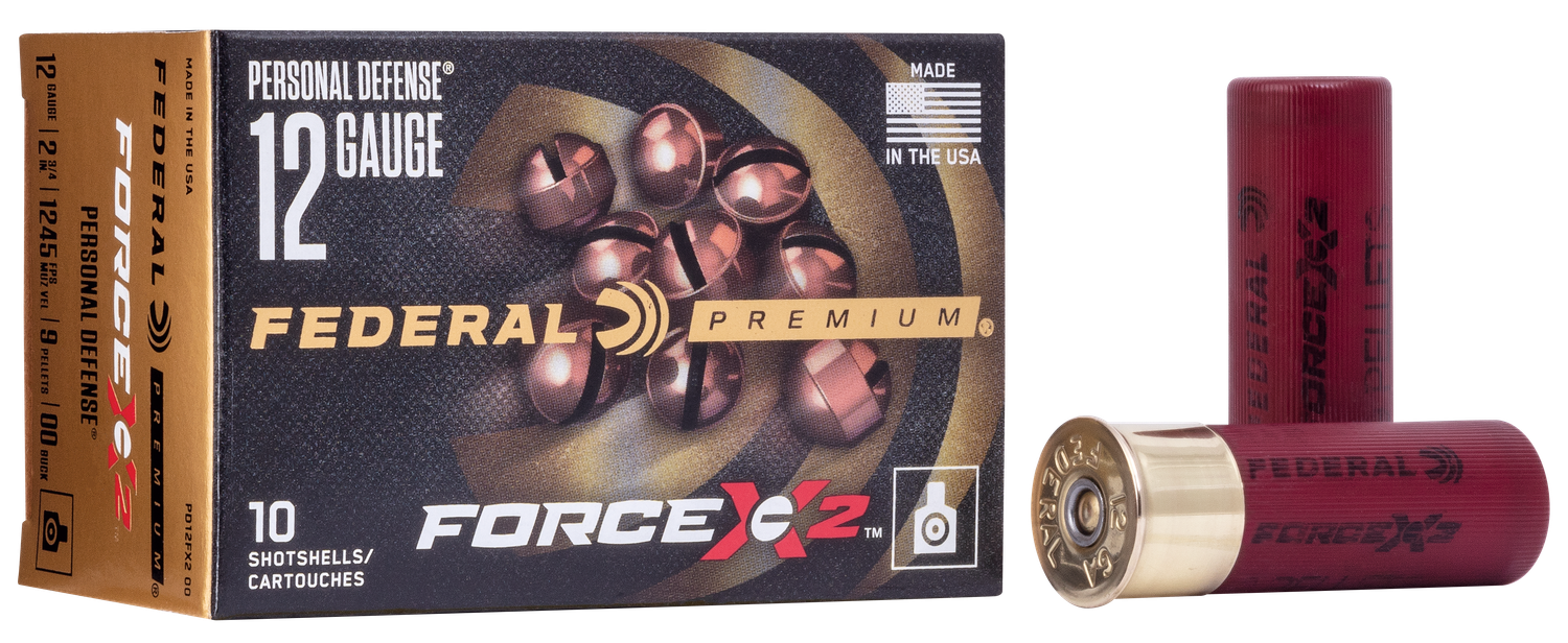Federal Premium Force X2 Shotshells PD12FX200, 12 Gauge, 2-3/4", 00 Buck, 9 Pellets, 1145 fps Shot, 10 Rds/bx