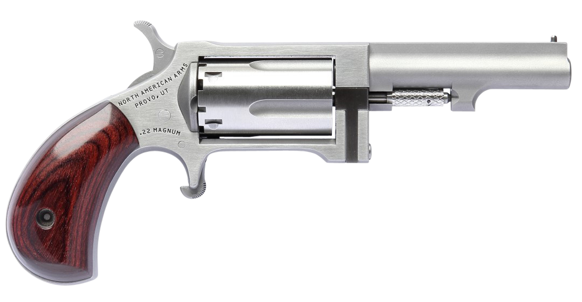 North American Sidewinder Single Action Revolver SW250, 22 Winchester Magnum Rimfire (WMR), 2.5", Wood Grips, Stainless Steel Finish, 5 Rds