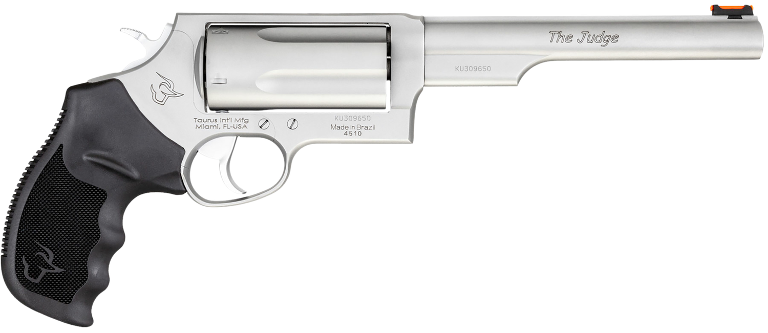 Taurus Judge Tracker Magnum Revolver 2441069MAG, 410/45 Long Colt, 6.5 in, Rubber Grip, Stainless Finish, 5 Rd