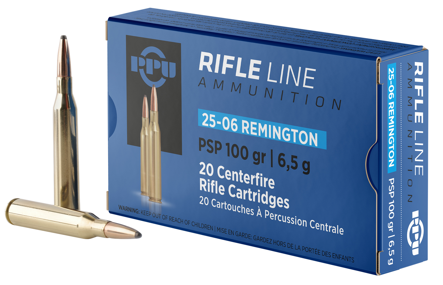 Prvi Partizan Rifle Ammunition PP2506P, 25-06 Rem, Pointed Soft Point, 100 gr, 3230 fps, 20 Rd/Bx