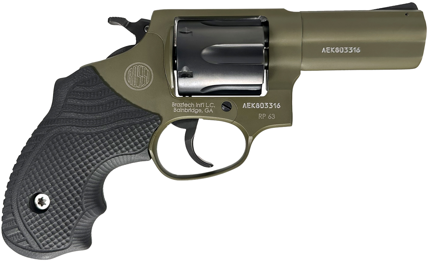 Rossi RP63 Revolver 2RP631FLOK, 38 Special +P, 3", Black LOK Grips, Sniper Green Cerakote Finish, 6rd