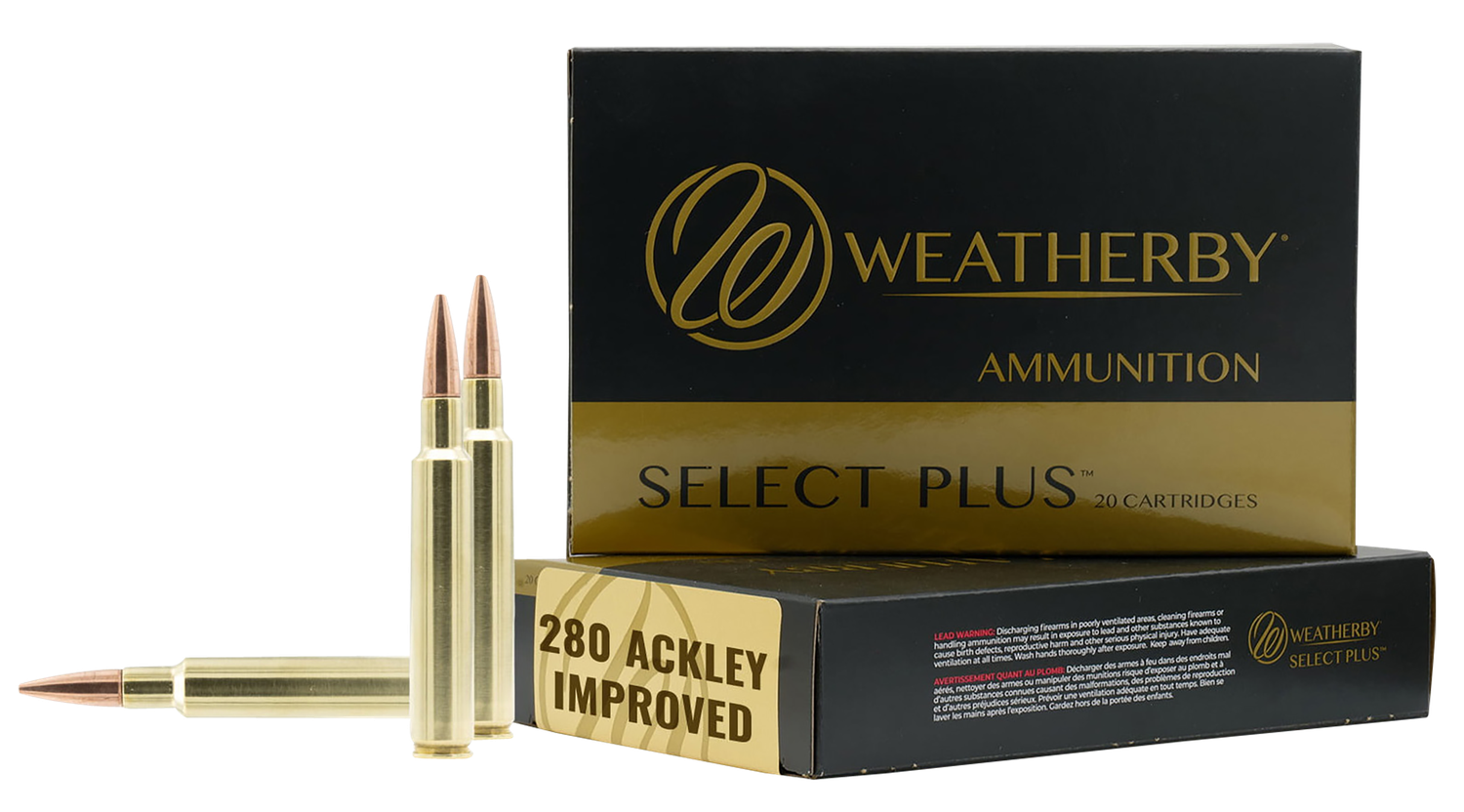 Weatherby Select Plus Rifle Ammunition F280A150SCO, 280 Ackley Improved, Swift Scirocco, 150 gr, 2925fps, 20 Rd/Bx