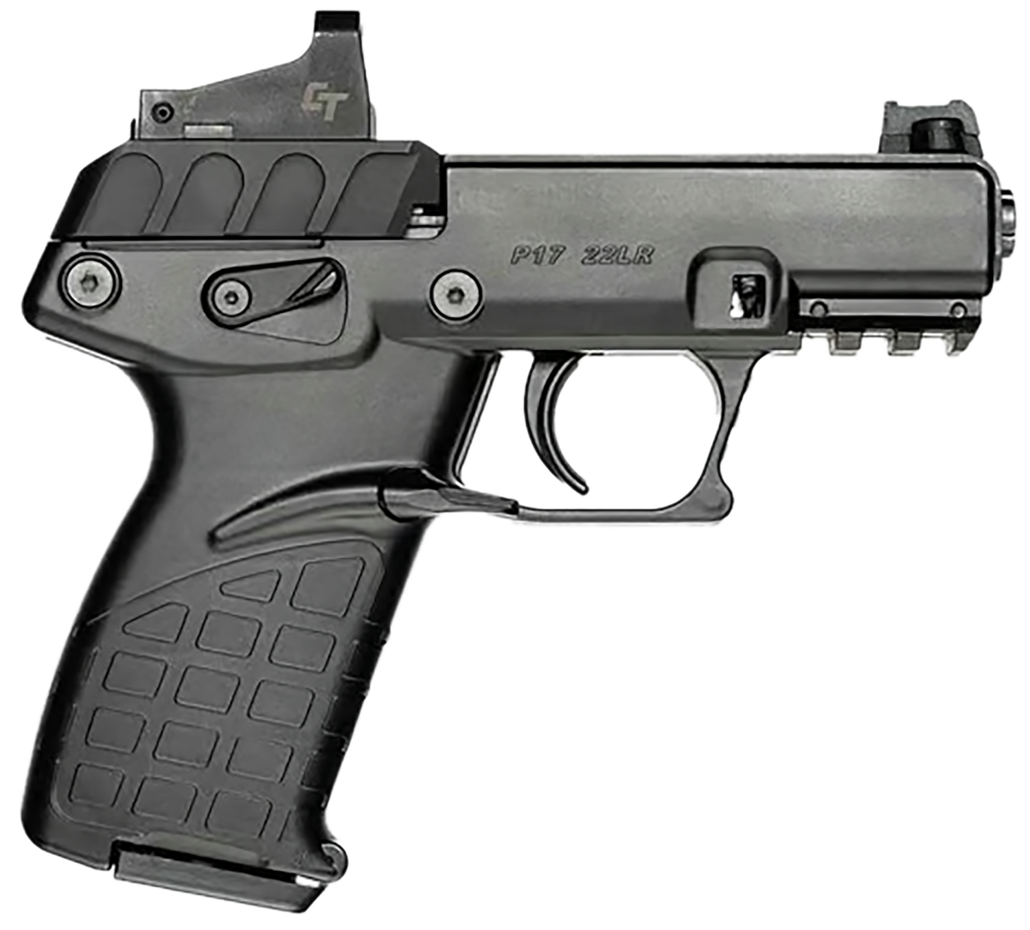 Kel-Tec P17 Pistol P17BBLKRD, 22 LR, 3.80", Textured Grips, Black Finish, Crimson Trace RDS, 16 Rds