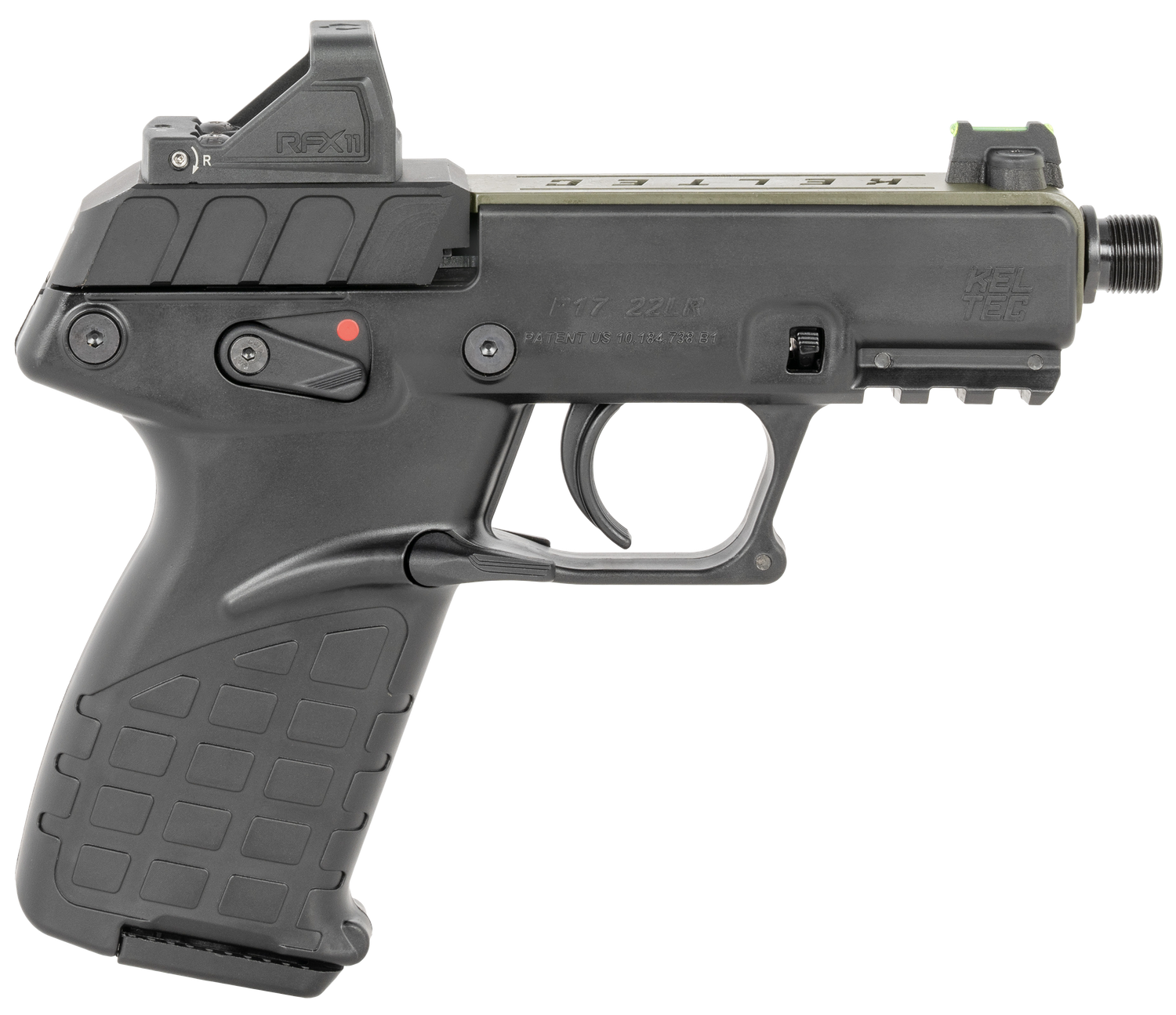 Kel-Tec P17 Pistol P17GRNBLKOPTIC, 22 LR, 3.80", Textured Grips, Black Finish, w/Viridian RFX-11 Green Dot, 16 Rds