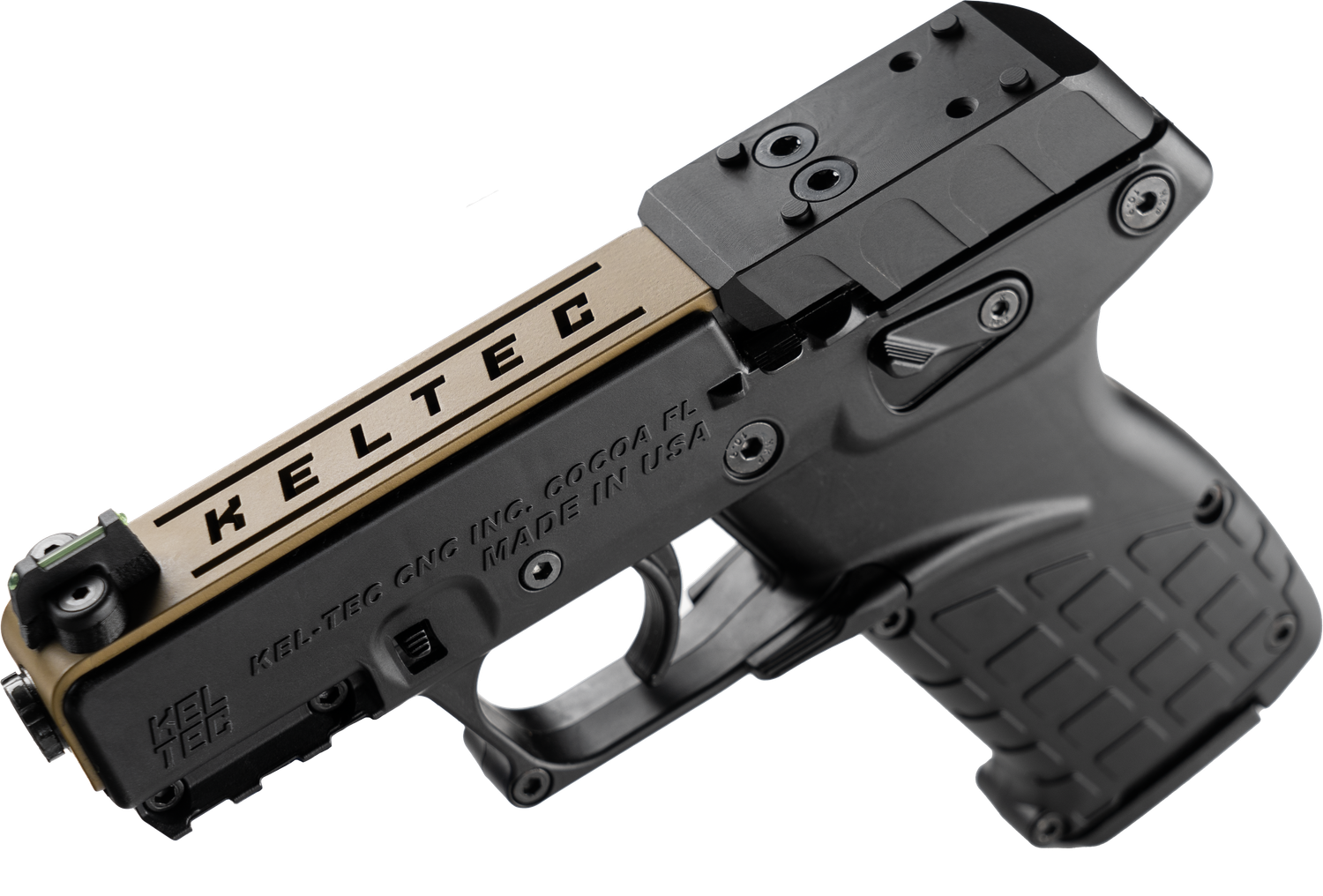 Kel-Tec P17 Pistol P17BBLKORTANS, 22 LR, 3.80", Textured Grips, Black Finish, Tan Slide, Optic Ready, 16 Rds