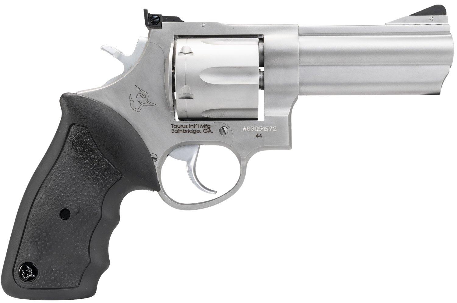 Taurus 44 Large Frame Revolver 2440049, 44 Remington Mag, 4" Ported, Soft Rubber Grip, Matte Stainless Finish, 6 Rd, Adj Sights