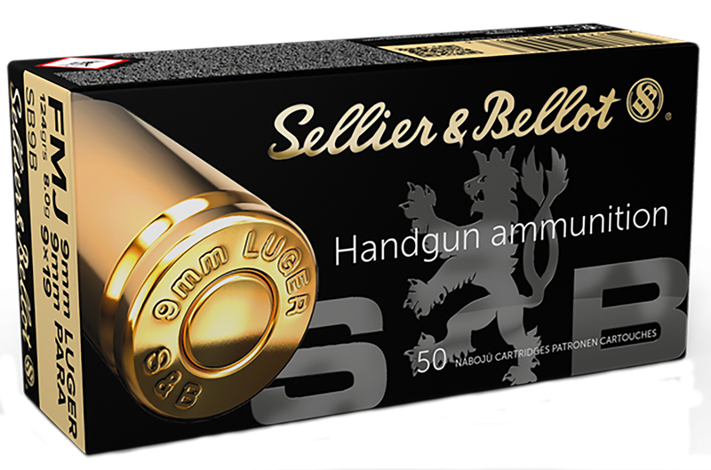 Sellier & Bellot Pistol Ammuntion SB9B, 9MM, Full Metal Jacket (FMJ), 124 GR, 1200 fps, 50 Rd/bx