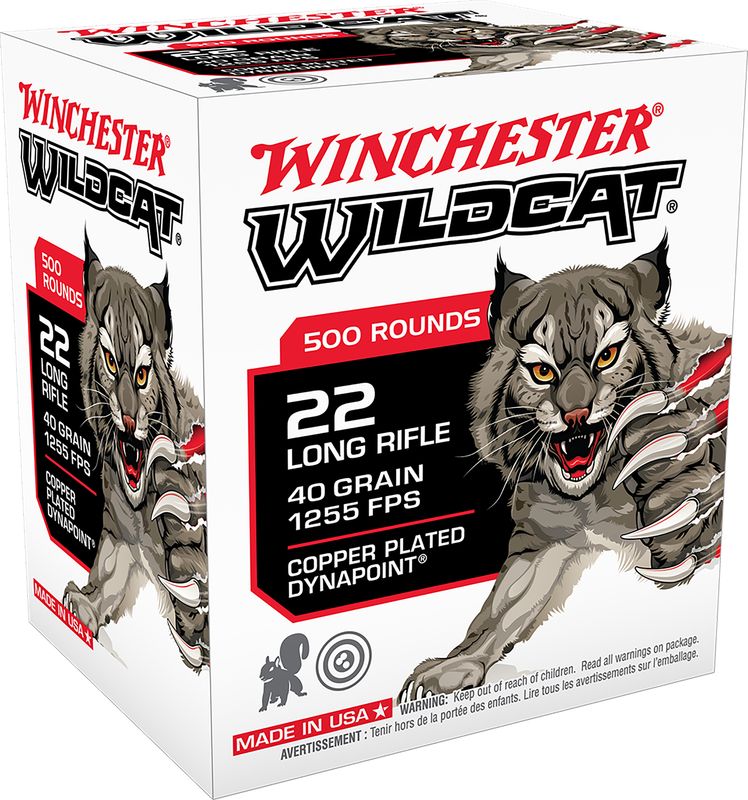 Winchester Wildcat Bulk Rimfire Ammunition WW22LRB, 22 LR, Copper Plated Dynapoint, 40 GR, 1255 fps, 500 Rd/bx