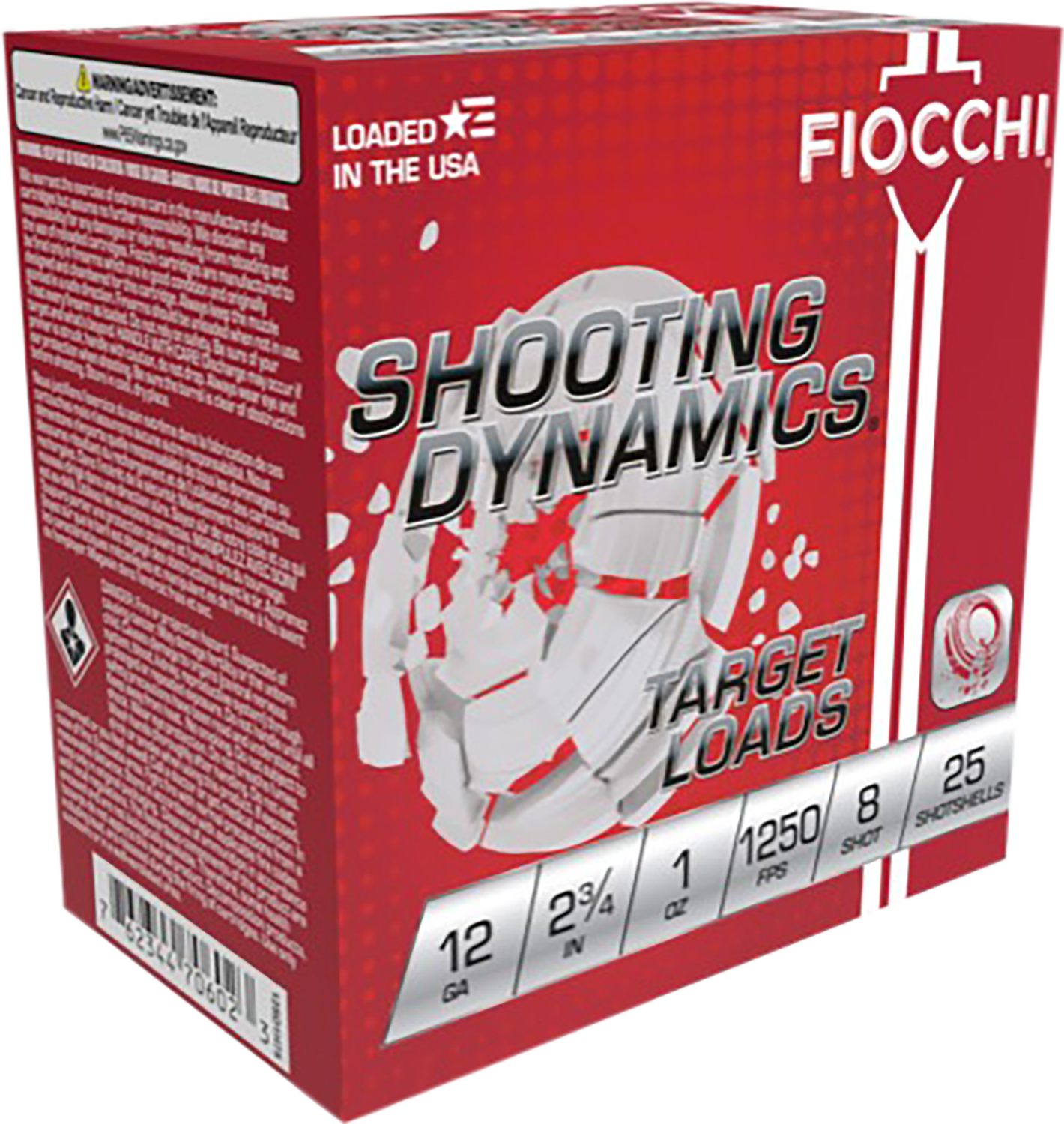 Fiocchi Shooting Dynamics Heavy Clay Target Loads 12SD1X8, 12 Gauge, 2-3/4", 1 oz, 1250 fps, #8 Lead Shot, 25 Rds/Bx