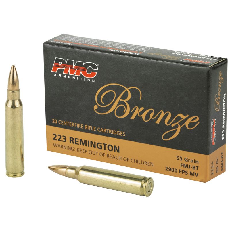 PMC Bronze Line Rifle Ammunition 223A, 223 Remington, FMJ Boat-Tail, 55 GR, 3200 fps, 20 Rd/bx