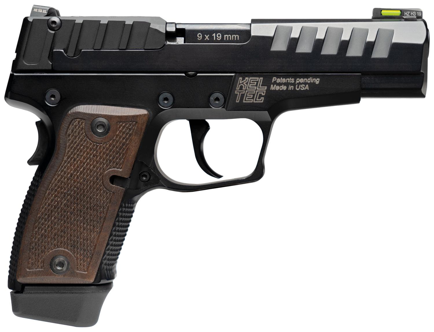 Kel-Tec P-15 Semi-Auto Pistol P15MBLK, 9mm, 4", American Walnut Grips, Black Finish, 15 Rds