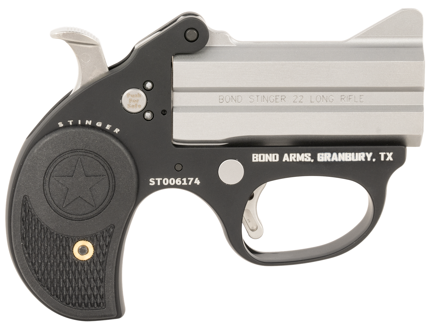Bond Arms Stinger Derringer BASL380, 380 ACP, 3 in, Black Rubber Grip, Matte Stainless Finish, 2 Rds