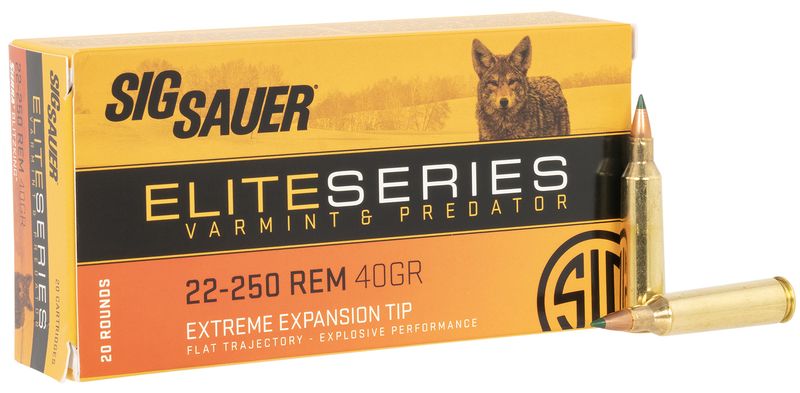 Sigarms Elite Varmint & Predator Rifle Ammunition E225VP4020, 22-250 Rem, Extreme Expansion Tip, 40 GR, 20 Rd/bx