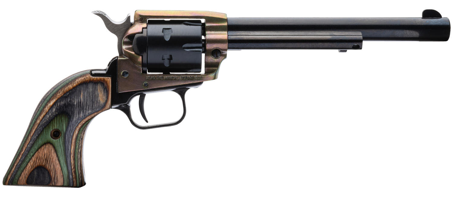 Heritage Rough Rider Single Action Rimfire Revolver RR22MCH6, 22 LR / 22 WMR, 6 1/2", Wood Grip, Case Hard Blue, 6 Rd