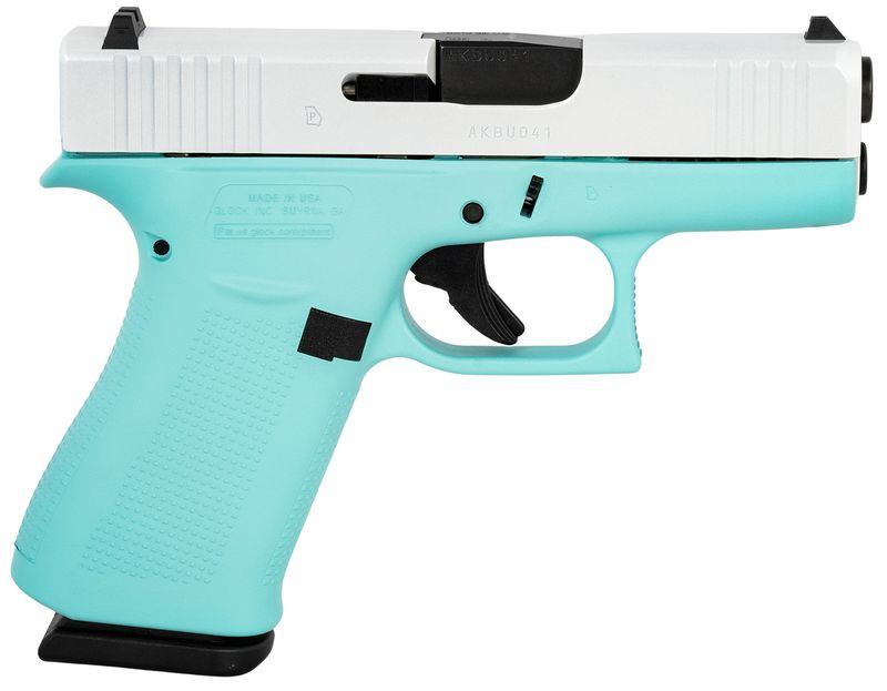 Glock G43X Pistol UX4350204REBFPWS, 9mm Luger, 3.41in, Textured Polymer, Robin Egg Blue Cerakote Finish, 10 Rds