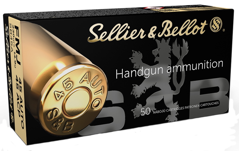 Sellier & Bellot Pistol Ammunition SB45A, 45 ACP, Full Metal Jacket (FMJ), 230 GR, 830 fps, 50 Rd/bx