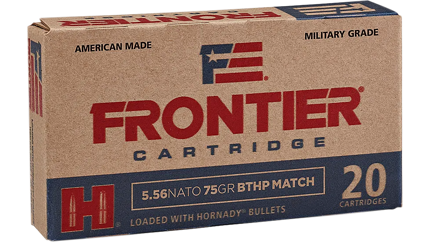 Hornady Frontier Rifle Ammunition FR320, 5.56mm NATO, BTHP Match T2, 75 GR, 2860 fps, 20 Rds/bx