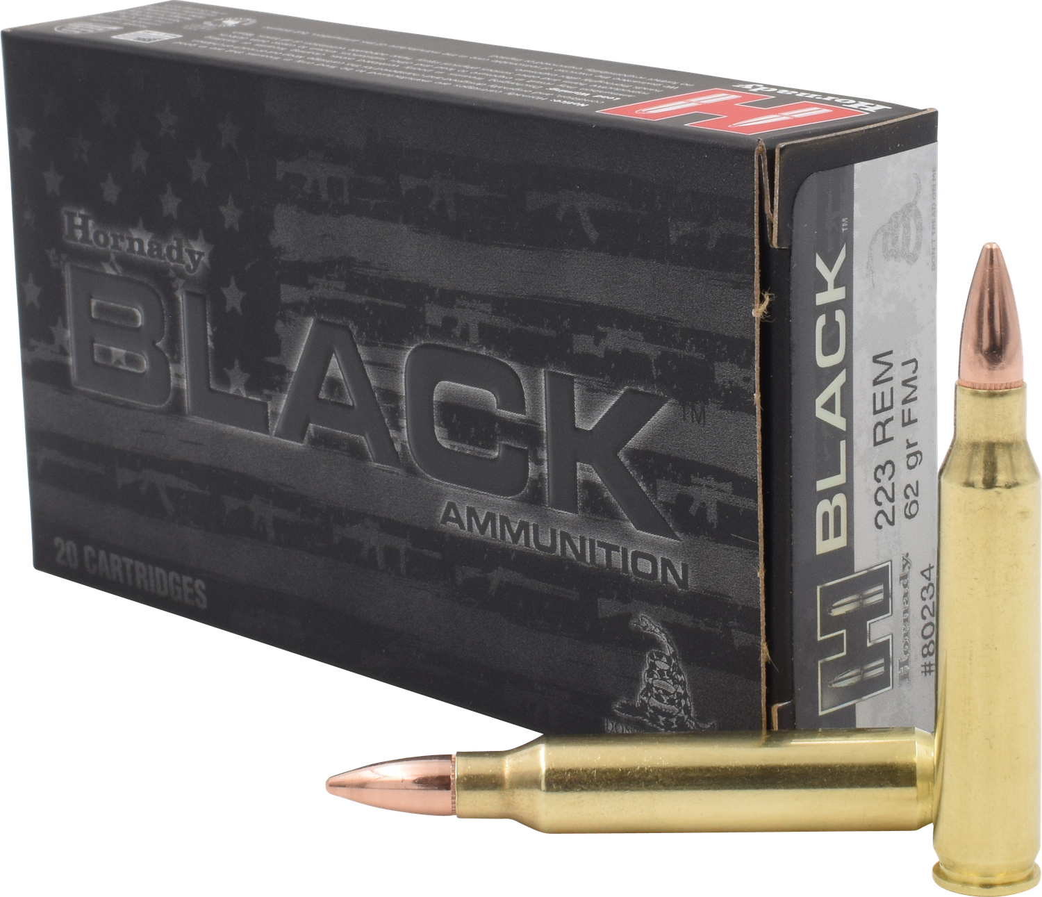 Hornady Black Rifle Ammunition 80234, 223 Remington, Full Metal Jacket (FMJ), 62 GR, 3100 fps, 20 Rd/Bx