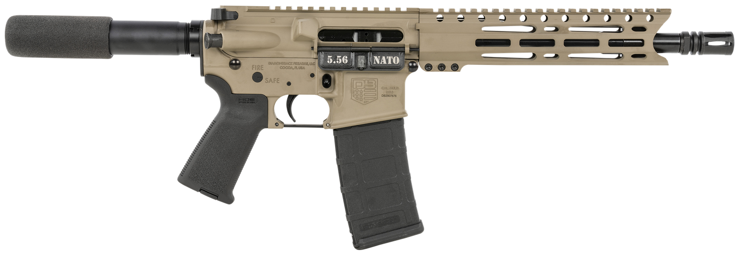 Diamondback Carbon DB15 Pistol DB1915K061, 5.56 NATO, 10in, No Stock, MOE Grips, FDE Finish, 30 Rds