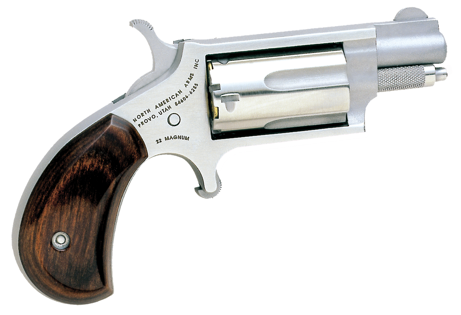 North American Mini-Revolver 22MS, 22 Magnum (WMR), 1-1/8", Rosewood Grip, Stainless Finish, 5 Rd