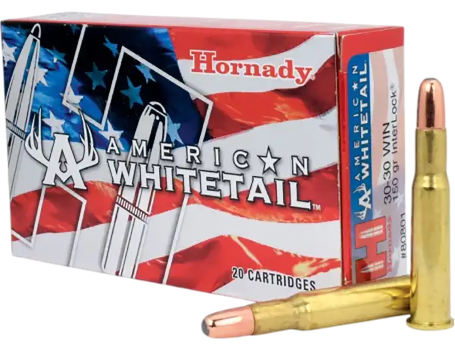 Hornady American Whitetail Rifle Ammunition 80801, 30-30 Winchester, Soft Point (SP), 150 GR, 1950 fps, 20 Rd/bx