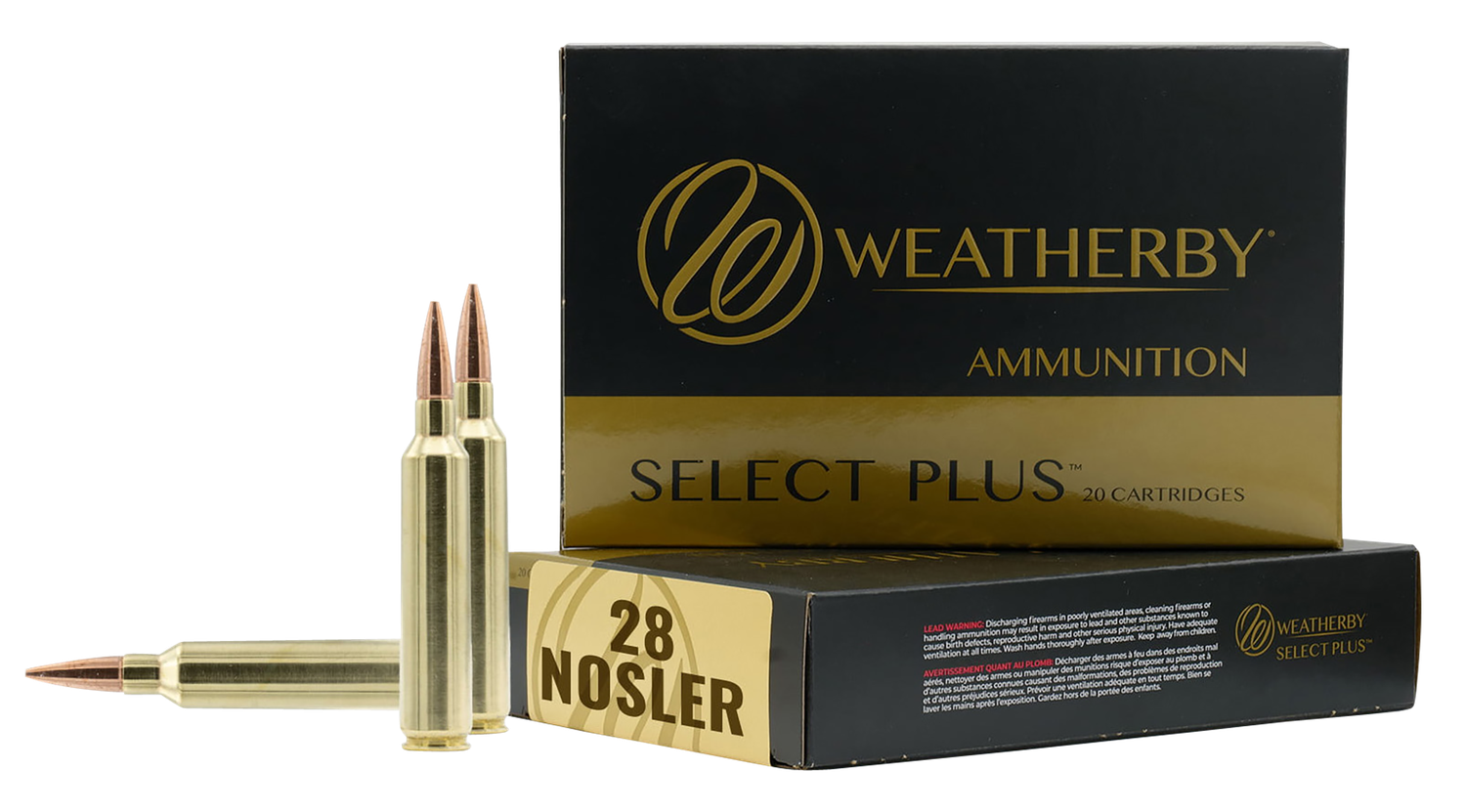 Weatherby Select Plus Rifle Ammunition F28NOS150SCO, 28 Nosler, Swift Scirocco, 150 gr, 3200 fps, 20 Rd/Bx