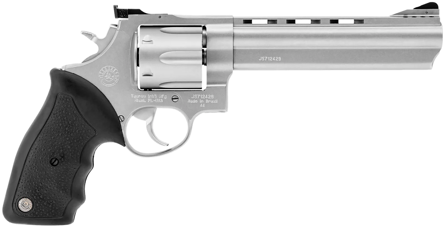 Taurus 44 Large Frame Revolver 2440069, 44 Remington Mag, 6 1/2" Ported, Soft Rubber Grip, Matte Stainless Finish, 6 Rd, Adj Sights