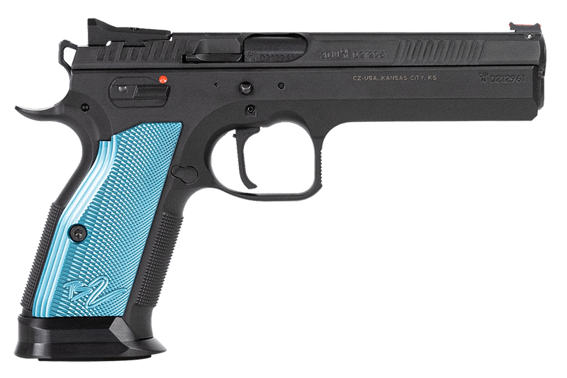 CZ-USA TS 2 Semi Auto Pistol 91222, 40 S&W, 5.28", Blue Checkered Aluminum Grips, Black Polycoat Finish, 17 Rds