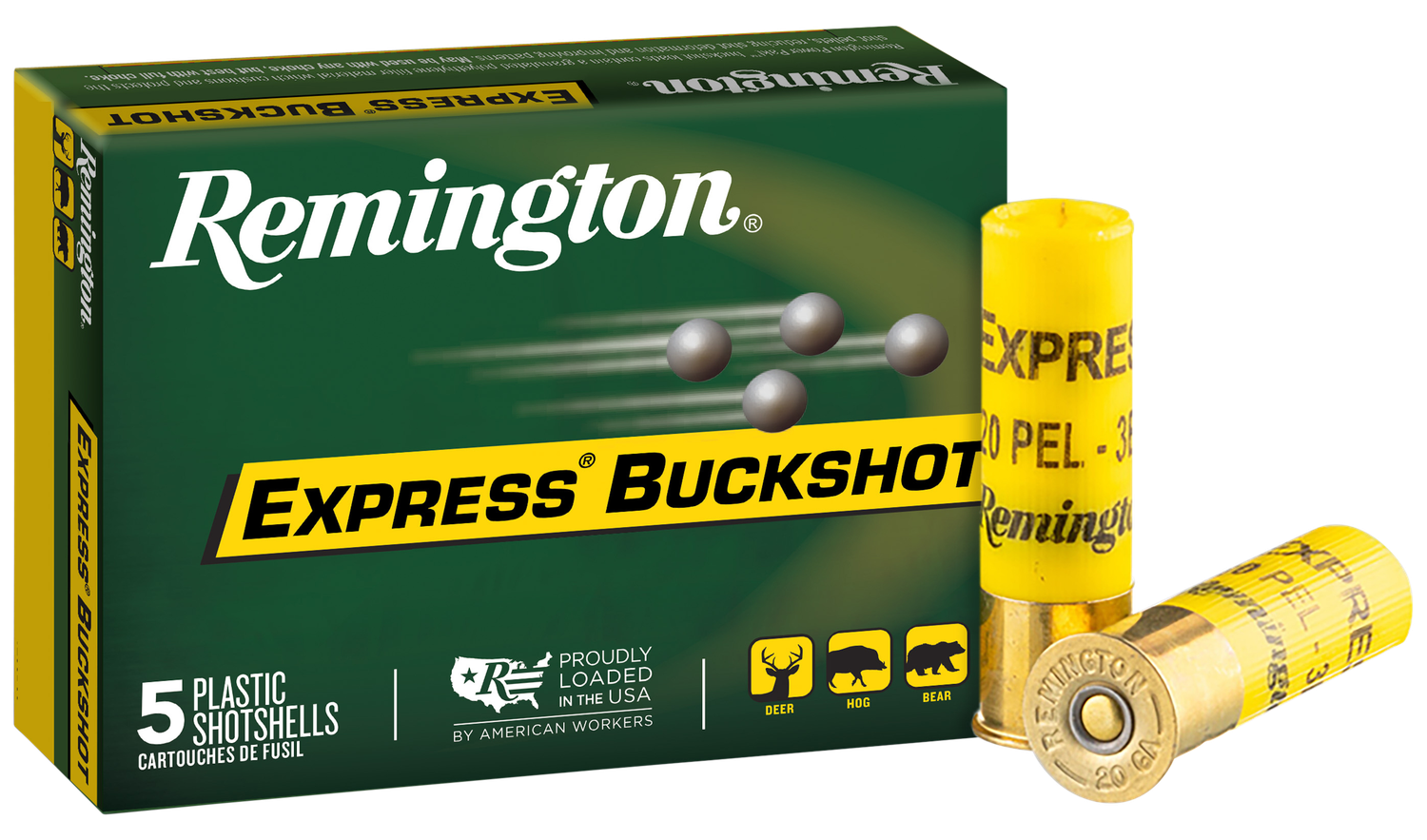 Remington Express Buckshot 20B3, 20 Gauge, 2-3/4", 20 Pellets, 1200 fps, #3 Lead Buckshot, 5 Rd/bx